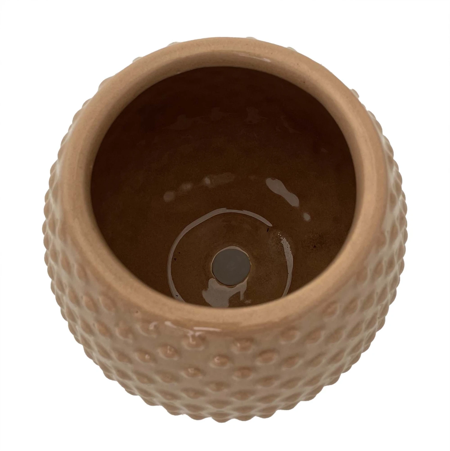Swiss Dot Ceramic Pot With Attached Saucer - 5.25" X 4.75" - Tan 2 Swiss Dot Ceramic Pot With Attached Saucer - 5.25" X 4.75" - Tan - Image 2