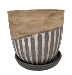 Alise Ceramic Planter With Attached Saucer - Tan/Grey Matte - 5.5" X 5.5"
