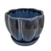 Blue Petal Bowl Ceramic Pot With Attached Saucer - 7.5" X 5.5"