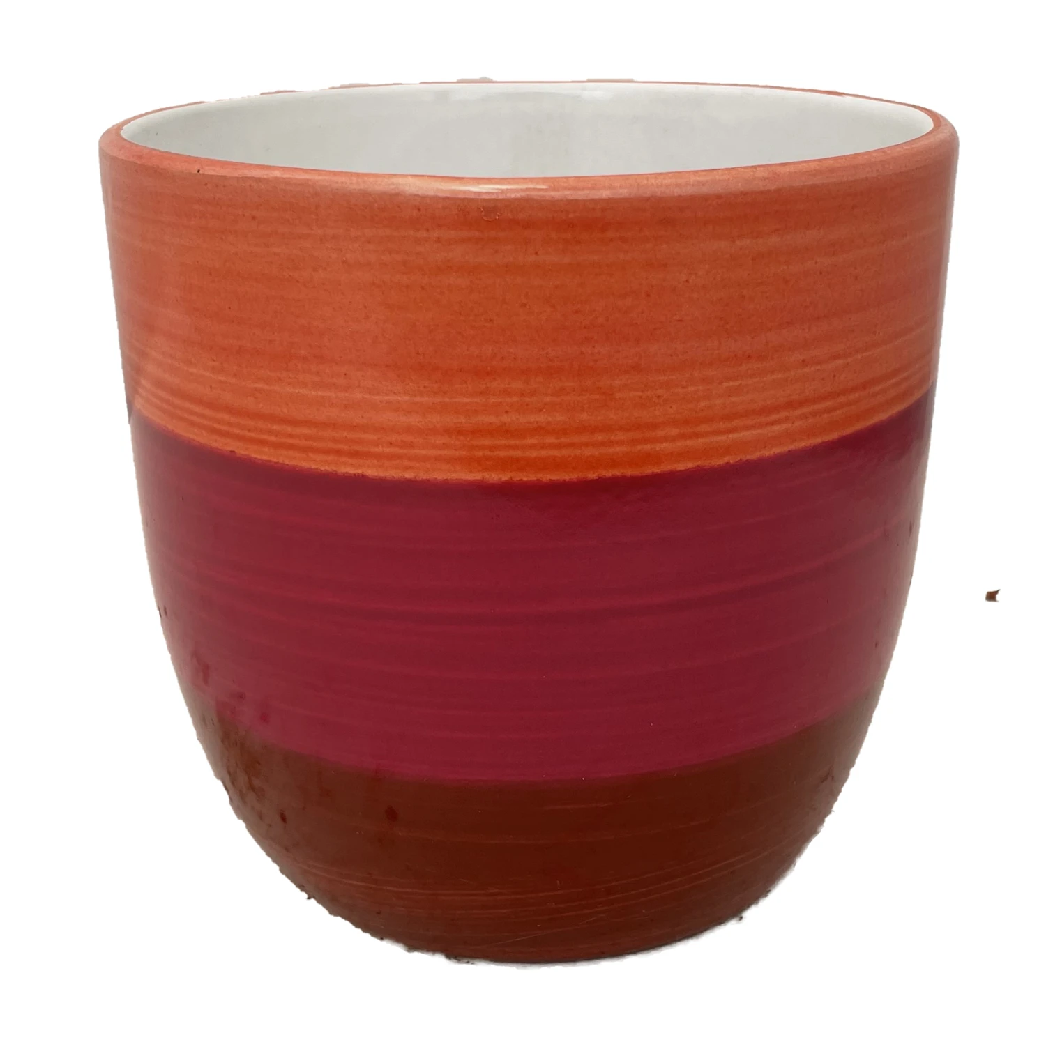 Bright Stripes Ceramic Cup Pot - Orange/Pink/Red - 5.5 X 5.5" 1 Bright Stripes Ceramic Cup Pot - Orange/Pink/Red - 5.5 X 5.5"