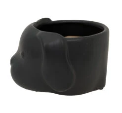 Black Puppy Ceramic Animal Pot - 6" X 4" - NEW -Plant Shop dogsidepot 98198.1645122697