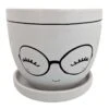 Miss Priss Ceramic Face Pot With Attached Saucer - Glasses - 5" X 4.25"